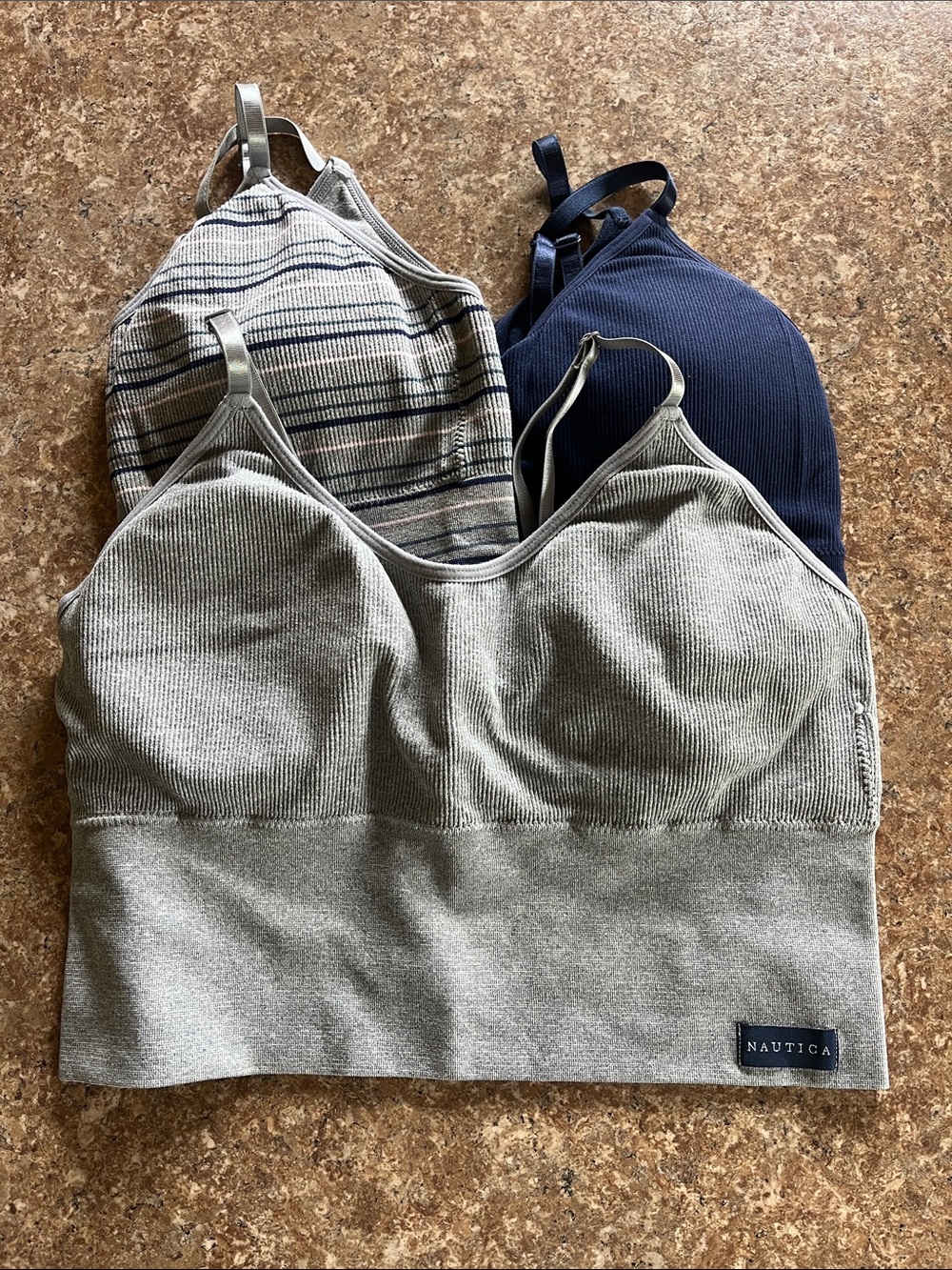 Nautica Seamless Ribbed Bralette Set in Grey and Navy